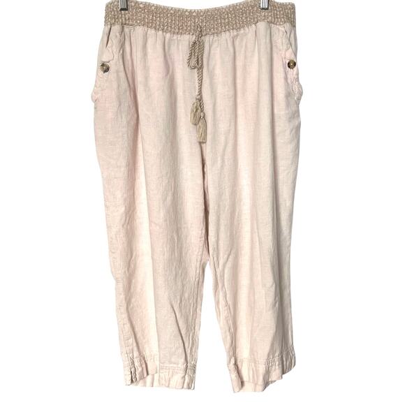 WES BOUND WOMAN PULL-ON LINEN/RAYON LOOSE PANTS, WOMENS, 3X, IVORY KHAKI, CASUAL - Picture 1 of 12
